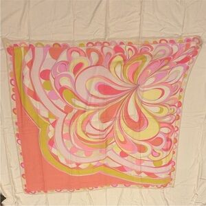 Emilio Pucci Pink Yellow Cream Abstract Swirl Silk Scarf